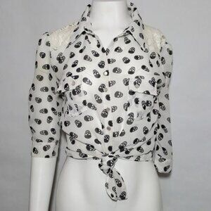 Bongo Crop Top Skull Lace Button Up
